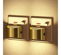 JandCase Night Light Plug in Wall 2 Pack with Dusk to Dawn Sensor, 3000K Warm White, 3 Adjustable Brightness Levels, Auto On/Off, LED Plug in Night Light for Hallway, Stairs, Bedroom, Gold