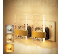 JandCase Night Light Plug in Wall, Dusk to Dawn Sensor, Adjustable Color Temperature Amber/3000k/5000K, 3 Brightness Levels, Aesthetics Plug in Night Light for Hallway, Stair, Bedroom, 2 Pack