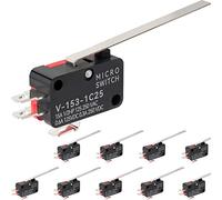 JANDECCN 10Pcs Lead Limit Switch Long Straight Hinge Lever, SPDT 3 Pin Snap Action Micro Switch V-153-1C25