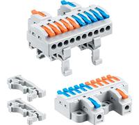 JANDECCN 6pcs DIN Rail Terminal Blocks, DIY Splicing Wire Connectors for Circuit Inline 18-12AWG (2 in 10 Out)