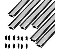 JANDEI - 6 Profiles 1 Metre Aluminium Black for LED Strip Shape Yw Recessed Installation Rounded Translucent Diffuser Includes End Caps