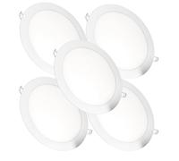 JANDEI - Pack of 5 Round Recessed LED Downlights, 18W, 1500 Lumens, Extra-Flat 13 mm, Mounting Hole Ø200-205 mm, with Transformers Included (Warm White 3000k)
