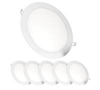 JANDEI - Pack of 6 Round Recessed LED Downlights, 18W, 1500 Lumens, Extra-Flat 13 mm, Mounting Hole Ø200-205 mm, Cool White 6000K with Transformers Included