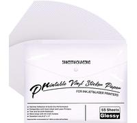 JANDJPACKAGING Premium Printable Vinyl Sticker Paper - for Inkjet and Laser Printer - 55 Pack Glossy White Waterproof Inkjet Printable Vinyl - Dries Quickly and Holds Ink Beautifully