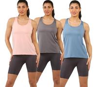 Jane and Bleecker Women’s Racerback Tank Tops 3 Pack Breathable Micro-Perforated Fabric - Crew Neck Sleeveless Tops Vests - Multicolor (UK, Alpha, S, Regular, Regular, 3, PinkblueGrey)