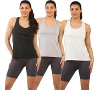 Jane and Bleecker Women’s Racerback Tank Tops 3 Pack Breathable Micro-Perforated Fabric - Crew Neck Sleeveless Tops Vests - Multicolor (UK, Alpha, M, Regular, Regular, 3, GreyWhiteBlack)
