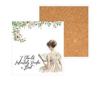 Jane Austen Pride & Prejudice Quote Ceramic Coasters | Regency Watercolour Illustrations | Literary Gifts for Book Lovers | ("I should infinitely prefer a book" Single Coaster)