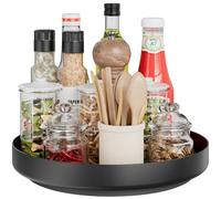 JANE EYRE Lazy Susan 360° Rotating Metal Tray Organizer 32 cm for Pantry Kitchen Bathroom Refrigerator Table Top Black