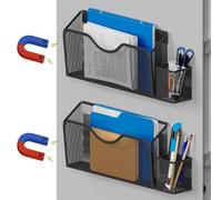 JANE EYRE Magnetic File Holder - 2pcs Hanging File Organizer Magazine Document Paper Holders with 2pcs Pen Holders for Classroom Cabinets Office,No Drilling(BLACK)