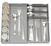 JANE EYRE Utensil Drawer Organizer - Expandable Cutlery Tray, Silverware/Flatware Storage Divider for Kitchen, Mesh Designing with Non-slip Rubber Feet (Silver)