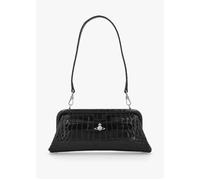 Jane Frame Croc Embossed Black Leather Shoulder Bag Purse - Black Reptile / One Size