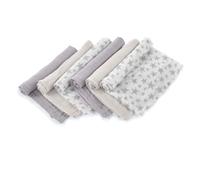 Jané Pack of 6 Multi-Purpose Breastfeeding Muslin Squares, Natural Cotton and Bamboo Fabric, Dust Mite Protection, Ecological, 35 x 35 cm, Grey