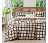 Jane yre Duvet Cover Queen Plaid Brushed Soft Microfiber Gauze Fabric Reversible 3 Pieces Bedding Set Vintage Style Checkered Pattern Queen Duvet Cover with Zipper Closure Luxury Breathable Comfy