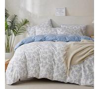 Jane yre Queen Duvet Cover Floral Brushed Microfiber Crinkle Gauze 3 Pieces Bedding Set Garden Style Blue Floral Pattern Queen Duvet Cover Flower, with Zipper Closure, Luxury Soft Breathable Comfy