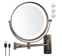 JANEEVA 8 inch Wall Mounted Lighted Makeup Mirror, Rechargeable Double Sided 1X/10X Magnifying Mirror with 3 Color Lights, Touch Dimming Vanity Mirror for Bathroom,Oil Rubbed Bronze