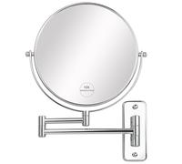 JANEEVA 8" Wall Mounted Makeup Mirror, 10X Magnifying Mirror with 360 Extendable Arm - Double Sided Vanity Mirror for Bathroom (Chrome)