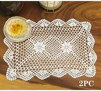 Janef White Cotton Placemats, Handmade Crochet Doilies, Rectangle Lace Placemats, 2PC, 11 x 17 Inches