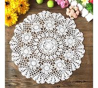 Janef White Handmade Crochet Cotton Table Cloth Lace Doilies Round Lace Tablecloths 18 Inches.