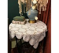 Janef White Handmade Crochet Cotton Table Cloth Lace Doilies Square Lace Tablecloths 27 Inches.