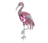 JANEFASHIONS 4-INCH FLAMINGO HOT PINK AUSTRIAN RHINESTONE CRYSTAL BROOCH PIN ANIMALS GIFT BOXED B1615HP, Gemstone Silver Metal, rhinestone