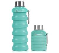 JaneJu Collapsible Water Bottle, 17oz BPA Free Silicone Reusable Portable Lightweight Foldable Water Bottles with Carabiner, Portable Leak Proof Sports Water Bottle (Green)