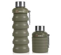 JaneJu Collapsible Water Bottle, 17oz BPA Free Silicone Reusable Portable Lightweight Foldable Water Bottles with Carabiner, Portable Leak Proof Sports Water Bottle (Army Green)