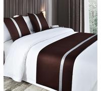 JANEMUA Bed Runner,bed Runners and Matching Cushions,Hotel and Guesthouse Bed End Towel, Inn Bed and Breakfast Bedspread, Silky Soft Colour Block Bed Towel-Brown|| 1* Pillowcase (50X50 cm)