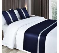 JANEMUA Bed Runner,bed Runners and Matching Cushions,Hotel and Guesthouse Bed End Towel, Inn Bed and Breakfast Bedspread, Silky Soft Colour Block Bed Towel-Dark blue||240X50 cm (1.8 m bed)