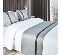 JANEMUA Bed Runner,bed Runners and Matching Cushions,Hotel and Guesthouse Bed End Towel, Inn Bed and Breakfast Bedspread, Silky Soft Colour Block Bed Towel-Light grey||240X50 cm (1.8 m bed)