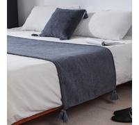 JANEMUA Bed Runner with Tassel Fashion, Protector Slipcover Bed Scarf, Comfortable and Fade-resistant, for Hotel Home Guestroom Weaving-Dark gray||pillowcase 1 x 45 * 45cm