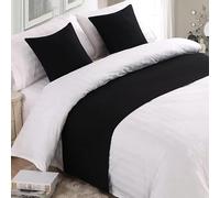 JANEMUA Cotton Linen Soft Bed Runners and Matching Cushions Bed Runners,King Size Hotel Bedding Bed Scarfves, Modern Bedspreads Home Bedroom Hotel Decor-Black||260X50cm for 2m Bed