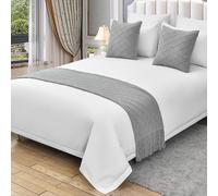 JANEMUA Knitted Soft Skin-friendly Bed Runner and Matching Cushions, Diamond Pattern Bed Scarf for Foot of Bed Hotel Bedding Home Decoration-Light Grey||1*Pillowcase