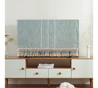 JANEMUA Modern Art TV Dust Cover Desktop, Cotton and Linen Material Decoration TV Dust Cover Cloth with Tassel, Universal TV Screen Protector-Green||42-43inch