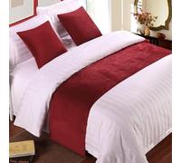 JANEMUA Soft Velvet Bed Runner and Matching Cushions, Bed Scarf for Foot of Bed Hotel Bedding Home Decoration-Red||210X50cm for 1.5m Bed