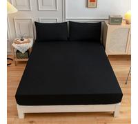 JANEMUA Solid Color Bed Protector Topper, Skin-friendly Mattress Protector, Easy Fit Soft Pad Protect, Washable Elastic Mattress Topper-Black||120x200+27cm