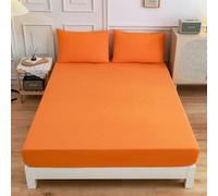 JANEMUA Solid Color Bed Protector Topper, Skin-friendly Mattress Protector, Easy Fit Soft Pad Protect, Washable Elastic Mattress Topper-Orange||120x200+27cm