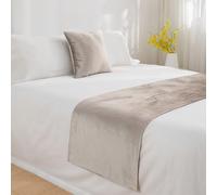 JANEMUA Solid Color Velour Bed Runners & Scarves, Polyester Decor Bed Scarf & Pillowcase for Twin King Size Bed, Soft No Fading Modern Bed Scarf-Beige||45X260cm for 1.8m Bed