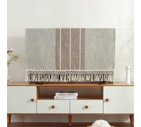 JANEMUA Universal Bedroom Living Room TV Dust Cover Desktop with Tassel, Modern Art Decoration TV Dust Cover Cloth, Desktop/Hanging TV Screen Protector-Beige||30-32inch