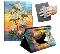 JANENFNA 360° Rotating Case for Galaxy Tab S9 Ultra 14.6" / S8 Ultra / S10 Ultra - Folio Stand Cover with Hand Strap, Auto Wake/Sleep, Magnetic Closure, Shockproof Case, Magnolia Flower Art