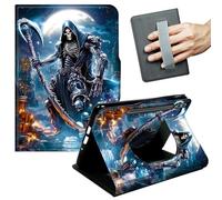 JANENFNA 360° Rotating Case for Galaxy Tab S9 Ultra 14.6" / S8 Ultra / S10 Ultra - Folio Stand Cover with Hand Strap, Auto Wake/Sleep, Magnetic Closure, Shockproof Case, Reaper in Moonlight