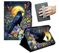 JANENFNA 360° Rotating Case for Galaxy Tab S9 Ultra 14.6" / S8 Ultra / S10 Ultra - Folio Stand Cover with Hand Strap, Auto Wake/Sleep, Magnetic Closure, Shockproof Case, Black Raven Moonlight Art