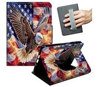JANENFNA 360° Rotating Case for Galaxy Tab S9 Ultra 14.6" / S8 Ultra / S10 Ultra - Folio Stand Cover with Hand Strap, Auto Wake/Sleep, Magnetic Closure, Shockproof Case, Bald Eagle & Flag