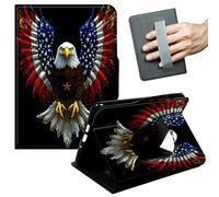 JANENFNA 360° Rotating Case for Samsung Galaxy Tab A 10.1" (2019) - Folio Stand Cover with Hand Strap, Auto Wake/Sleep, Magnetic Closure, Shockproof Case, Star - Spangled Eagle