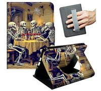 JANENFNA 360° Rotating Case for Samsung Galaxy Tab A7 Lite 8.7" (2021) - Folio Stand Cover with Hand Strap, Auto Wake/Sleep, Magnetic Closure, Shockproof Case, Spooky Skeletons Dinner