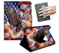 JANENFNA 360° Rotating Case for Samsung Galaxy Tab A9 Plus 10.9" /A11 Plus - Folio Stand Cover with Hand Strap, Auto Wake/Sleep, Magnetic Closure, Shockproof Case, Bald Eagle & Flag