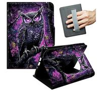 JANENFNA 360° Rotating Case for Samsung Galaxy Tab A9 Plus 10.9" /A11 Plus - Folio Stand Cover with Hand Strap, Auto Wake/Sleep, Magnetic Closure, Shockproof Case, Purple Owl