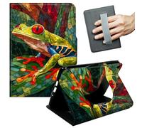 JANENFNA 360° Rotating Case for Samsung Galaxy Tab A9 Plus 10.9" /A11 Plus - Folio Stand Cover with Hand Strap, Auto Wake/Sleep, Magnetic Closure, Shockproof Case, Stained Glass Frog Art