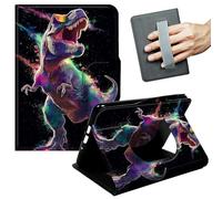 JANENFNA 360° Rotating Case for Samsung Galaxy Tab A9 Plus 10.9" /A11 Plus - Folio Stand Cover with Hand Strap, Auto Wake/Sleep, Magnetic Closure, Shockproof Case, Neon T-Rex Dinosaur