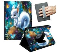JANENFNA 360° Rotating Case for Samsung Galaxy Tab A9 Plus 10.9" /A11 Plus - Folio Stand Cover with Hand Strap, Auto Wake/Sleep, Magnetic Closure, Shockproof Case, White Squirrel