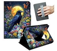 JANENFNA 360° Rotating Case for Samsung Galaxy Tab S6 Lite 10.4" (2020/2022/2024) - Folio Stand Cover with Hand Strap, Auto Wake/Sleep, Magnetic Closure, Shockproof Case, Black Raven Moonlight Art